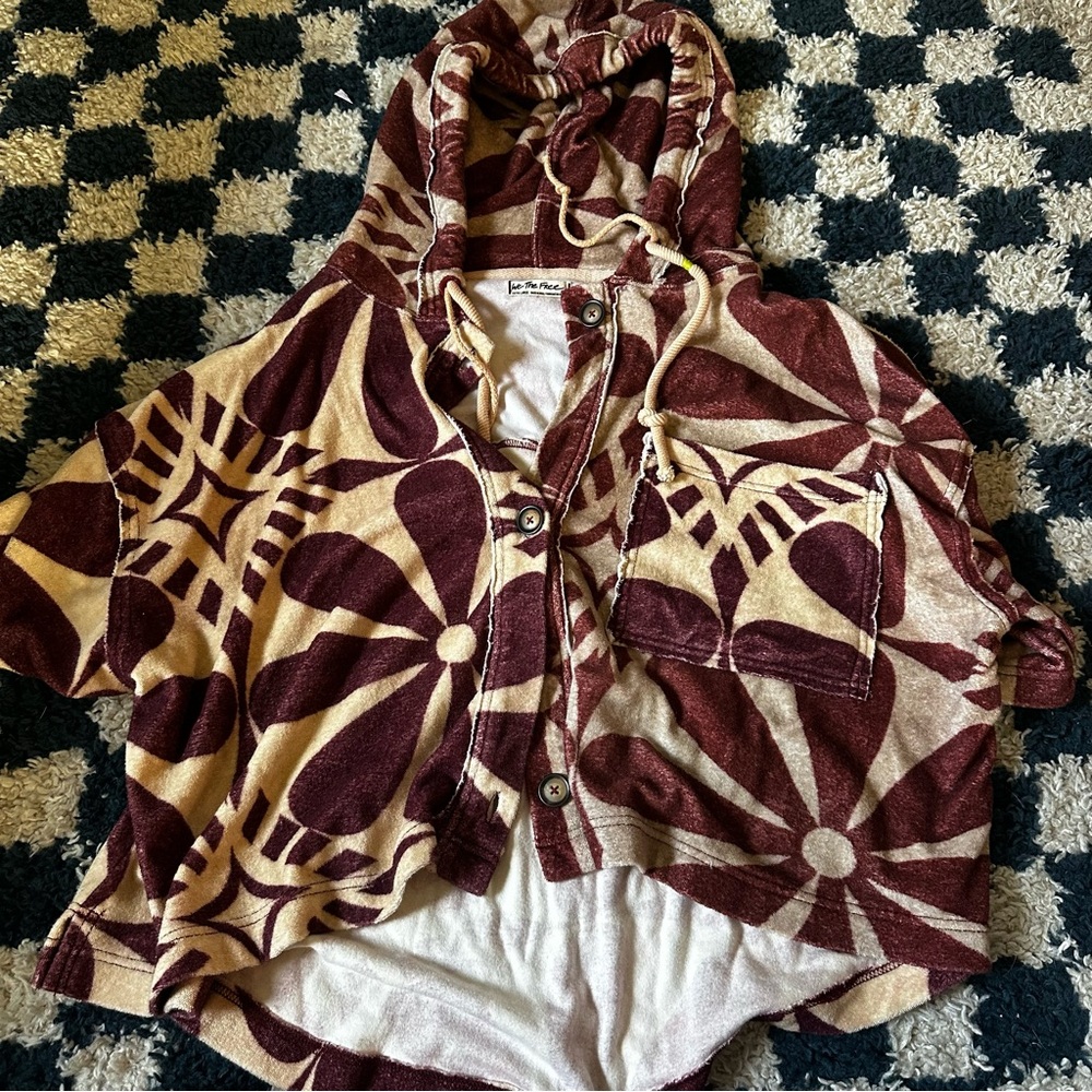 Free People We The Free Terry Cardi Hoodie Pullover Top Printed Slouchy xl - Picture 4 of 6